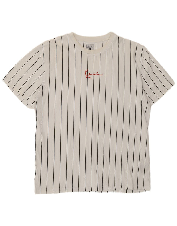 Karl Kani Camiseta masculina gráfica grande algodão listrado branco