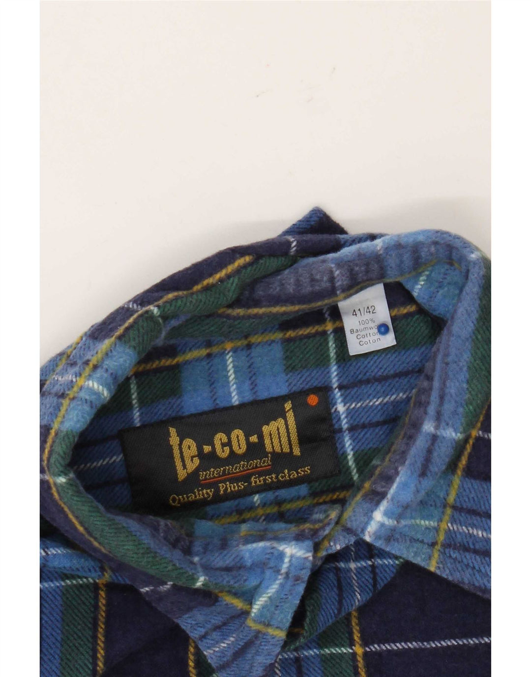 Camisa masculina vintage de flanela tamanho 41/42 grande algodão xadrez azul
