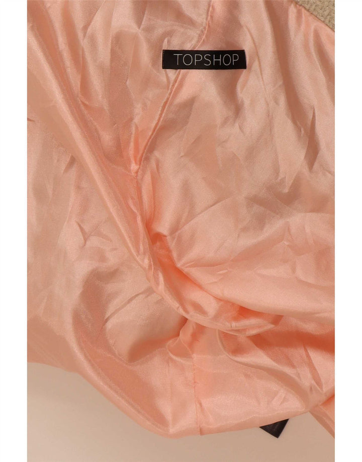 Sobretudo feminino Topshop UK 12 poliéster colorblock bege médio