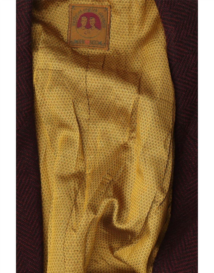 Jaqueta blazer masculina vintage com 2 botões UK 42 XL Borgonha espinha de peixe
