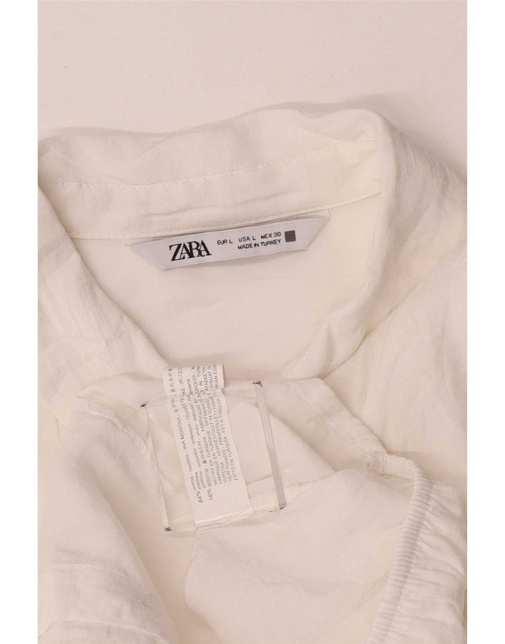 Zara Camisa Feminina Crop Wrap UK 16 Grande Modal Branco