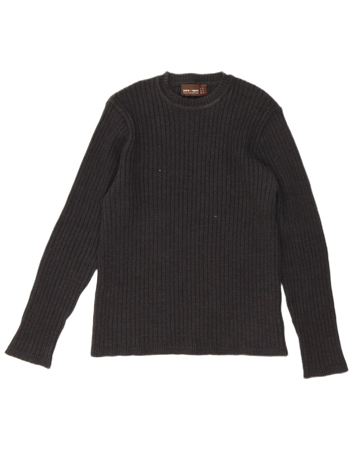 Zara Suéter masculino com gola redonda e lã cinza médio