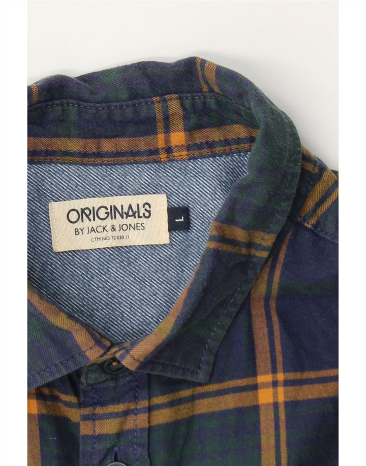 Camisa masculina de flanela Jack & Jones grande xadrez azul marinho