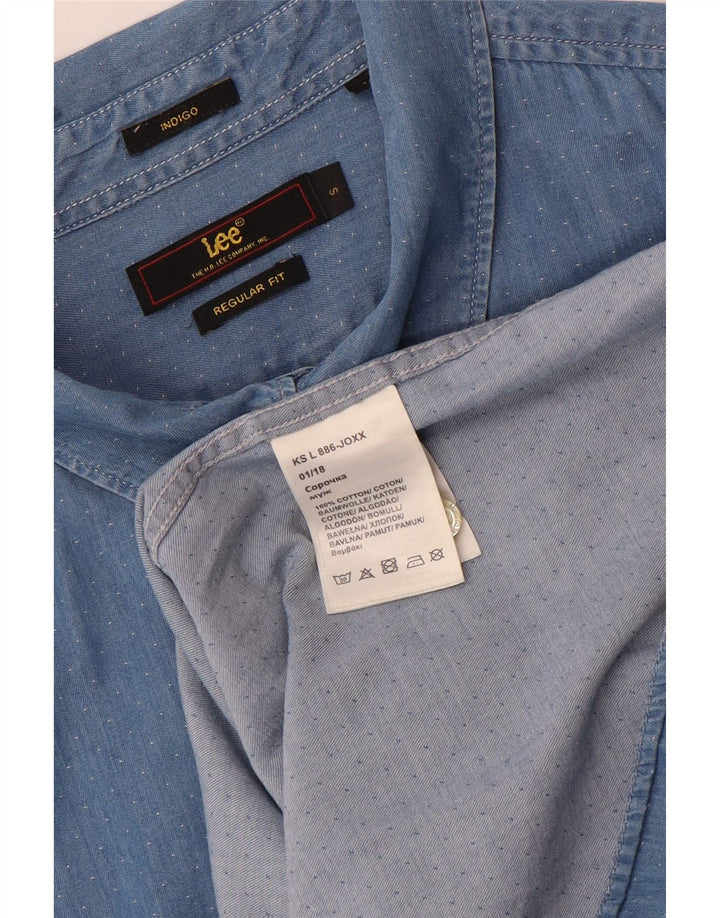 Camisa jeans masculina Lee manga curta regular ajuste pequeno algodão manchado azul