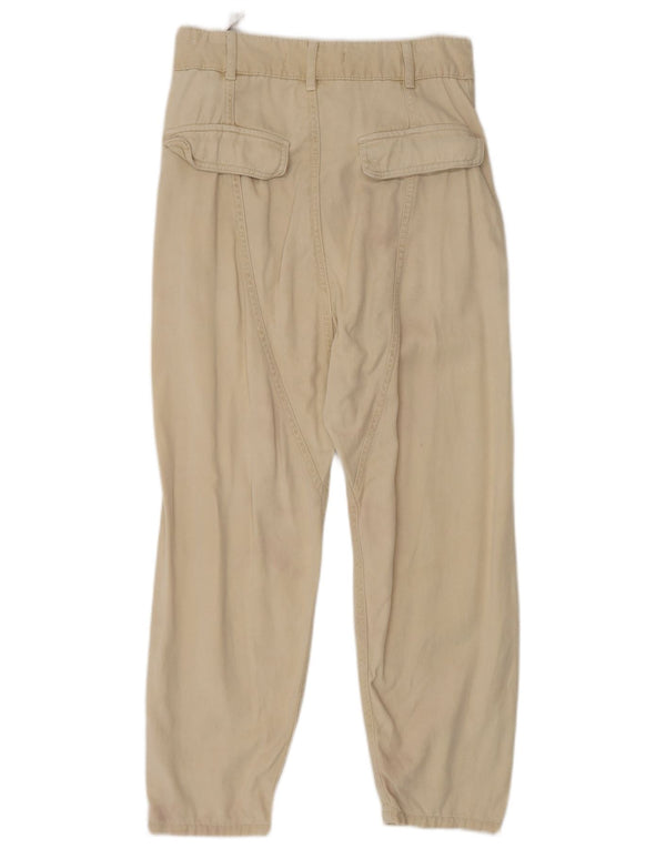 Zara Calça feminina cônica cortada pequena W26 L24 linho bege