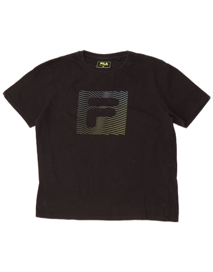 Fila Mens Graphic T-Shirt Top Médio Algodão Preto