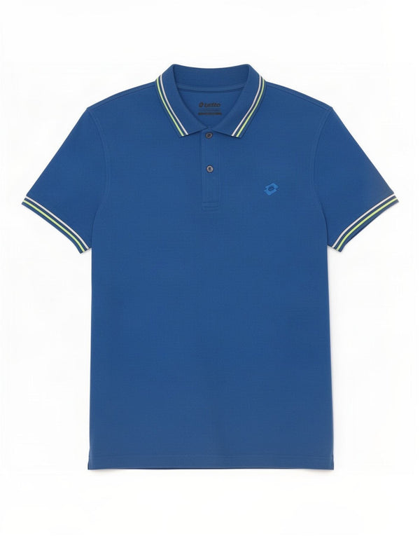 Camisa polo masculina Lotto de algodão listrado azul médio