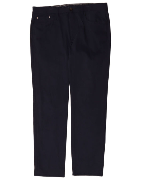 Calça masculina reta casual Ted Baker W36 L32 algodão azul marinho