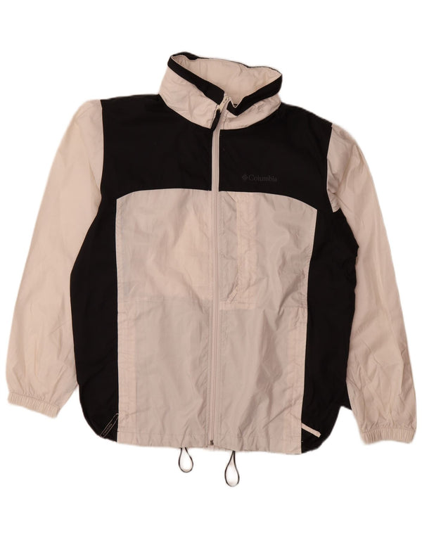 Columbia Jaqueta de chuva masculina com capuz UK 38 Poliéster colorblock branco médio