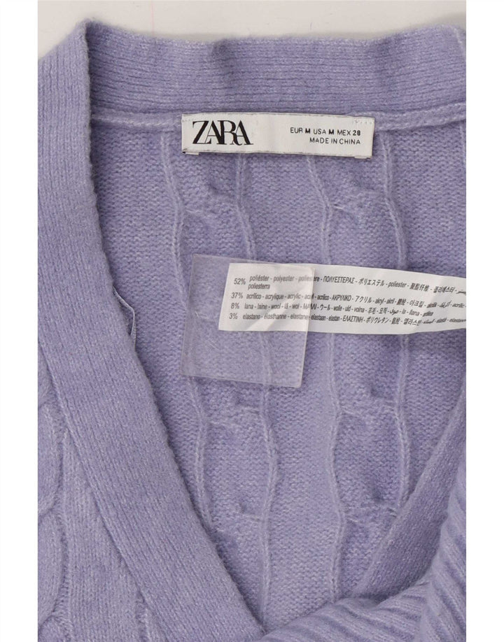 Suéter cardigã feminino Zara UK 14 poliéster roxo médio