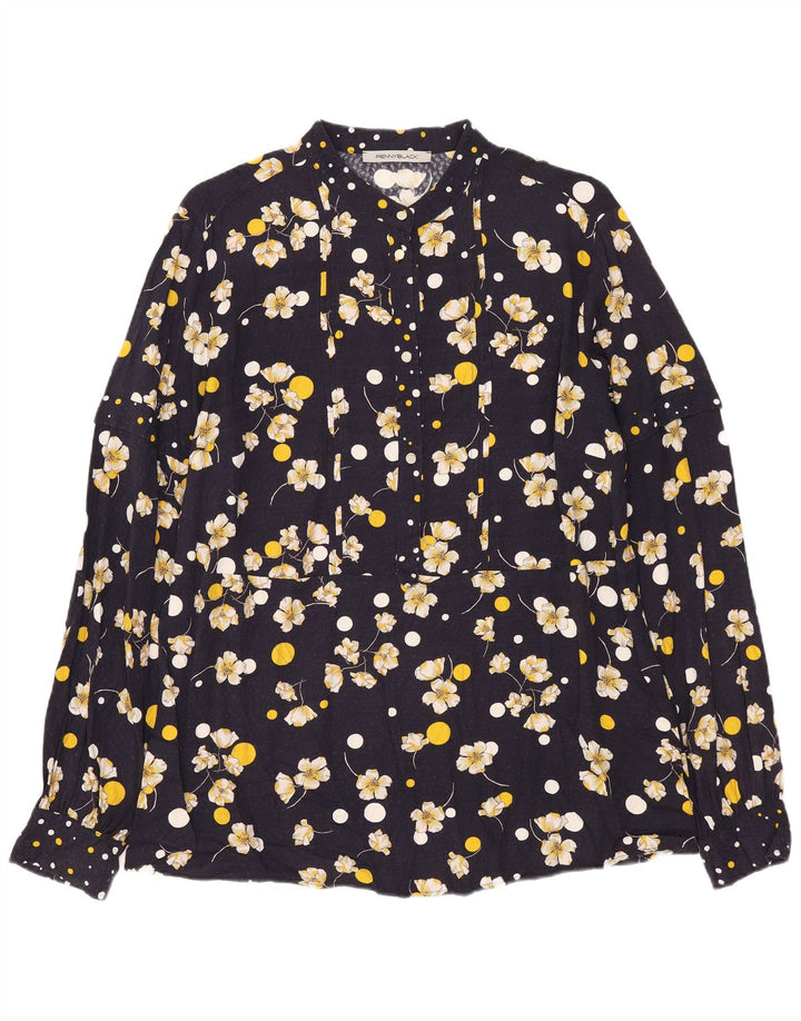 Camisa pulôver feminina Penny Black Reino Unido 16 grande viscose floral azul marinho