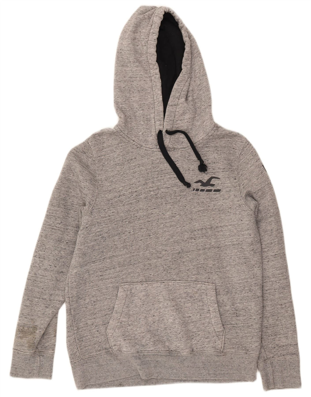 Suéter masculino com capuz gráfico HOLLISTER algodão manchado cinza médio