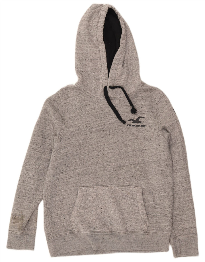 Suéter masculino com capuz gráfico HOLLISTER algodão manchado cinza médio
