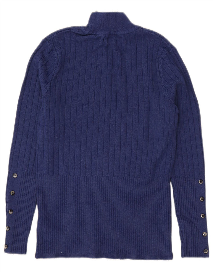 Suéter feminino Marks & Spencer com gola tartaruga e viscose azul pequena Reino Unido 10