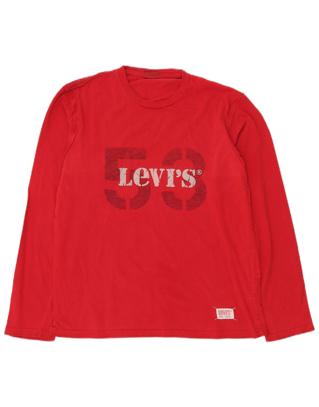 Top gráfico feminino LEVI'S manga comprida UK 18 XL algodão vermelho