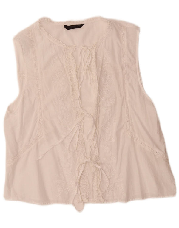 Blusa feminina Zara sem mangas UK 18 XL algodão floral branco