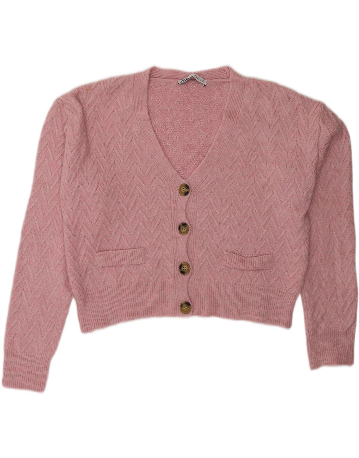 Zara Suéter Cardigan Oversized Feminino Reino Unido 10 Pequeno Rosa