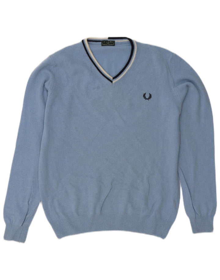 Suéter masculino Fred Perry com decote em V 15-16 anos lã azul