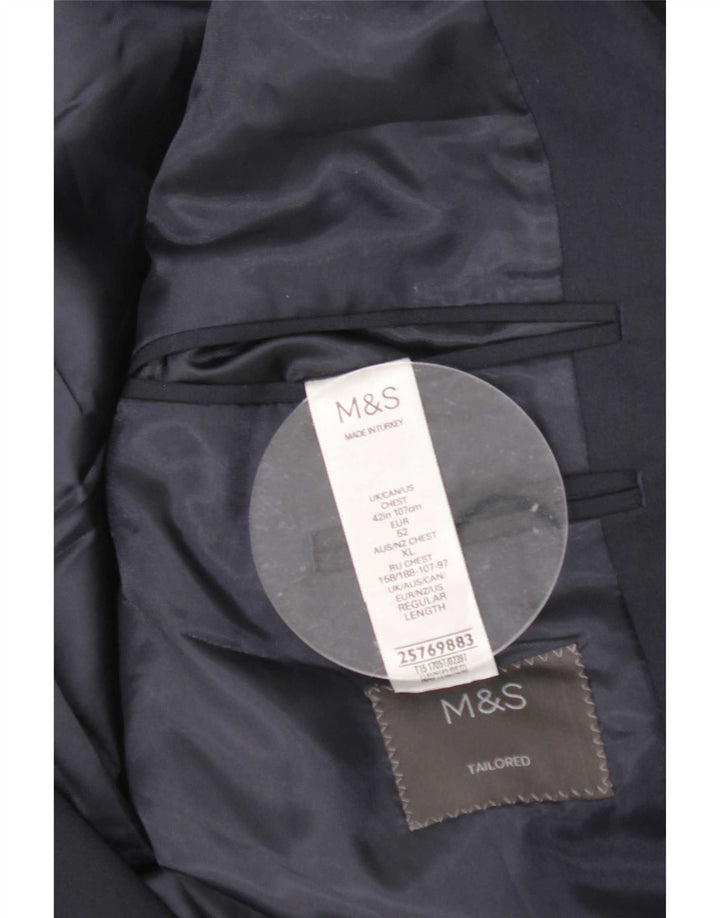 Jaqueta blazer masculina de 2 botões Marks & Spencer Reino Unido 42 XL azul marinho poliéster