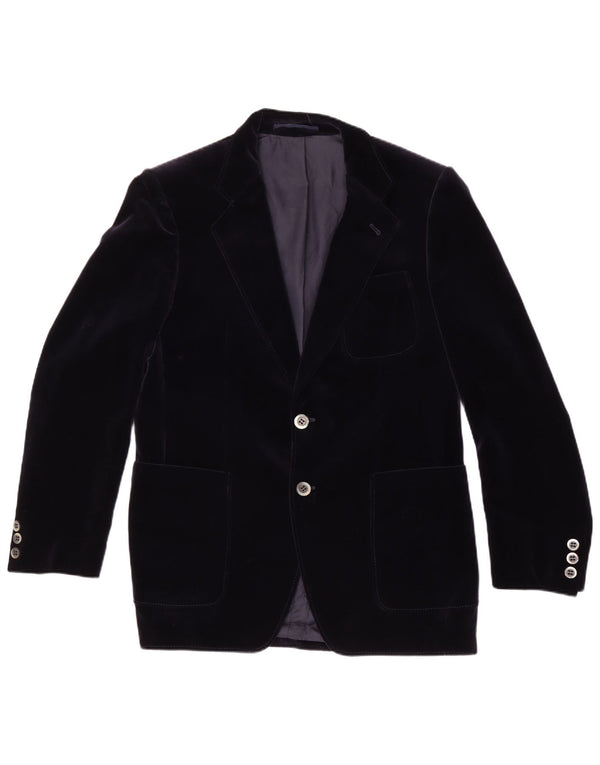 Jaqueta blazer masculina vintage de veludo com 2 botões Reino Unido 38 algodão azul marinho médio