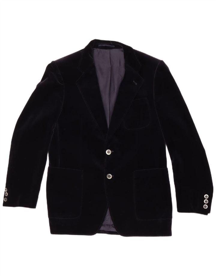 Jaqueta blazer masculina vintage de veludo com 2 botões Reino Unido 38 algodão azul marinho médio