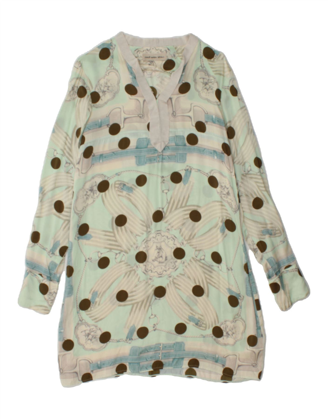 COAST Womens Long Sleeve A-Line Dress IT 46 Large Green Polka Dot Silk Vintage Coast and Second-Hand Coast from Messina Hembry 