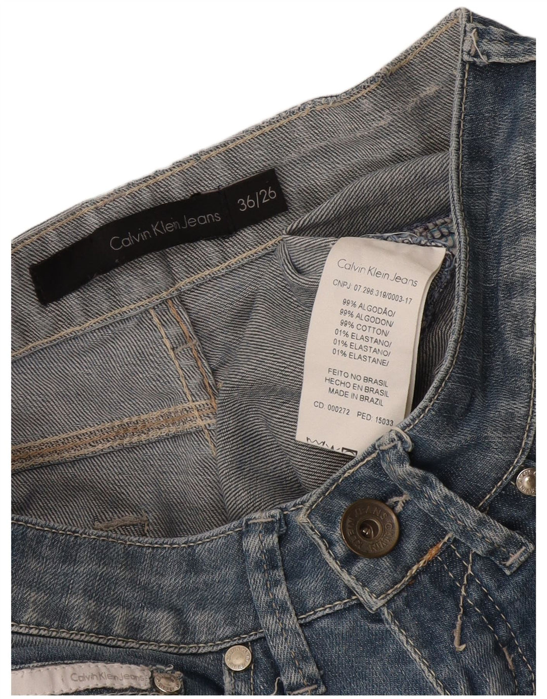 Calça jeans reta feminina Calvin Klein W26 L31 algodão azul