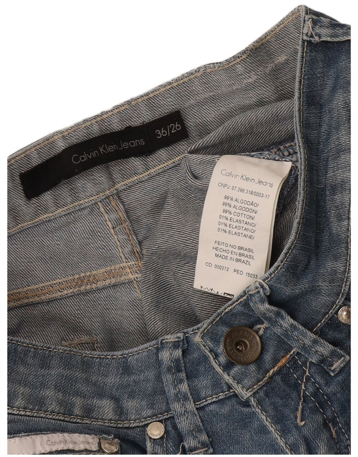 Calça jeans reta feminina Calvin Klein W26 L31 algodão azul