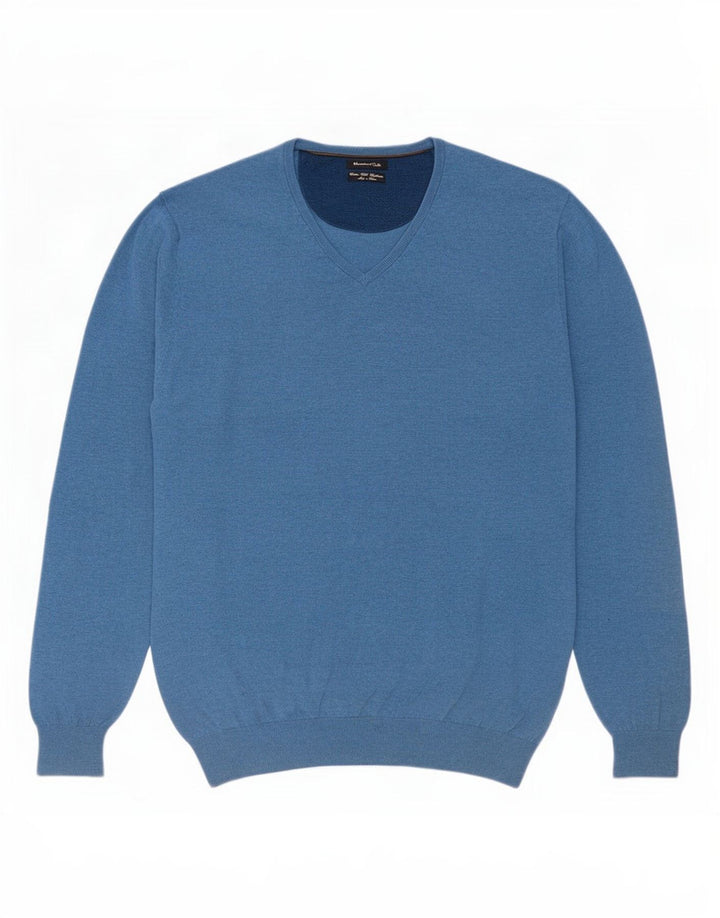 Suéter masculino Massimo Dutti com decote em V XL algodão azul