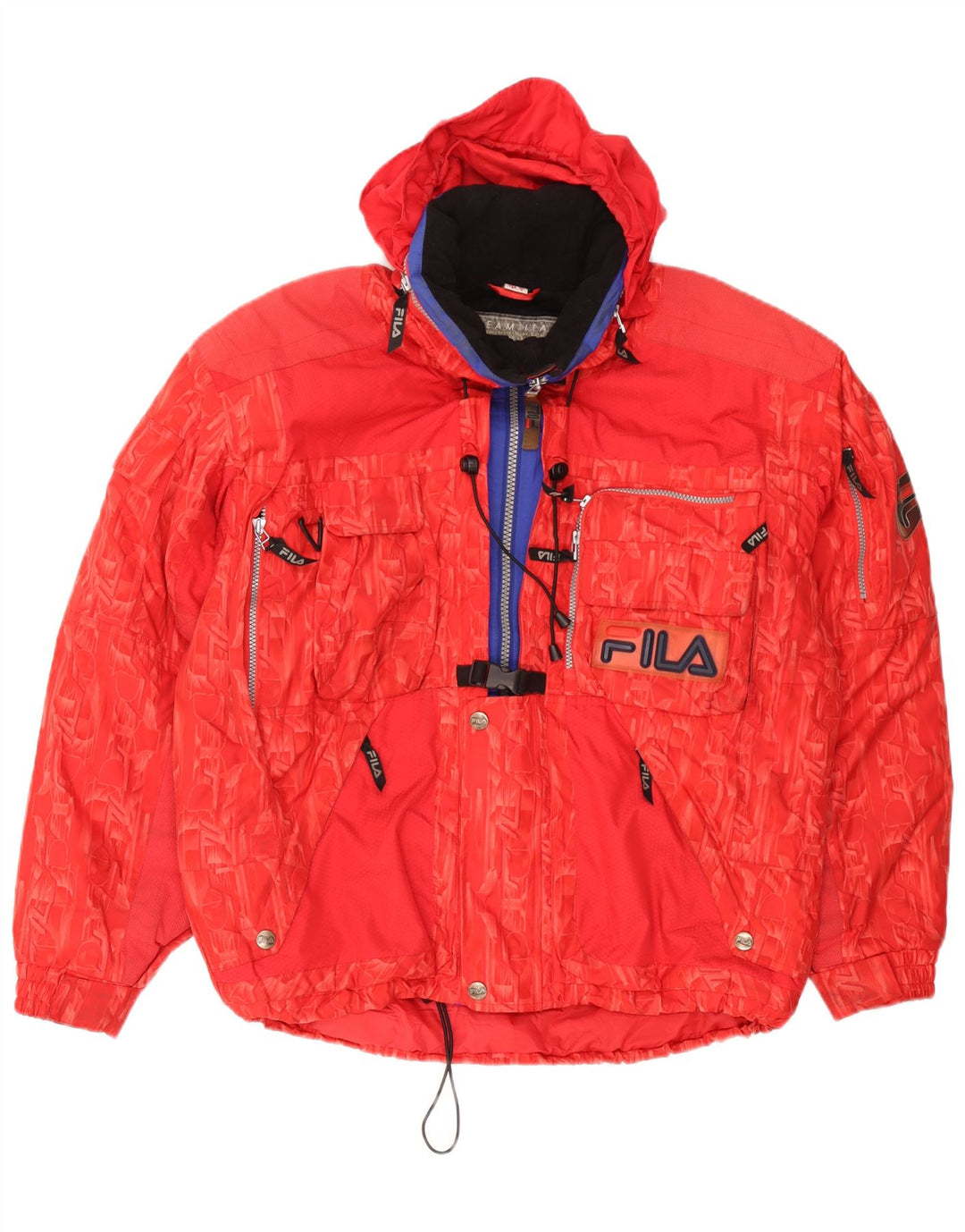 Jaqueta de esqui masculina Fila Graphic com capuz IT 48 XL poliéster geométrico vermelho