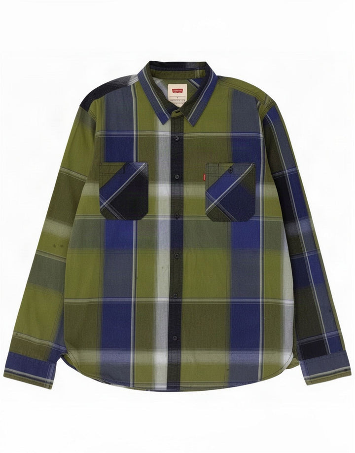 Levi's Camisa masculina XL algodão xadrez verde