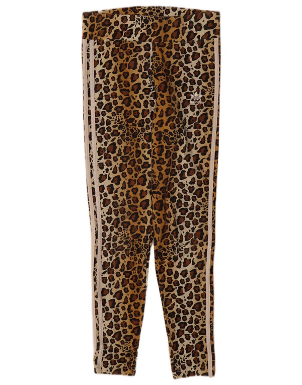 Leggings Adidas Femininas UK 12 Médio Marrom Animal Print Algodão
