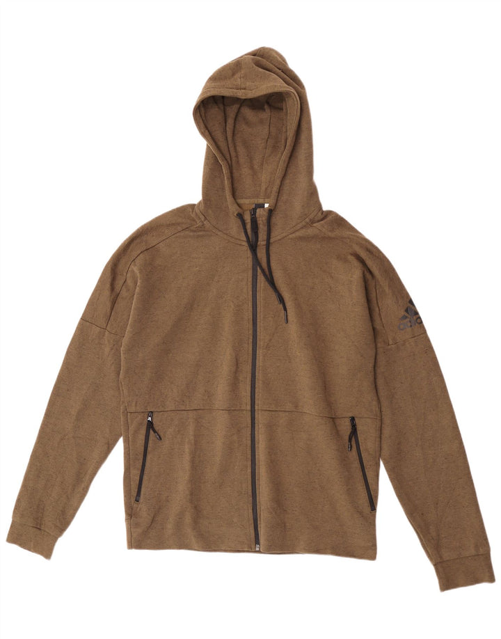 Suéter adidas masculino com capuz e zíper grande marrom