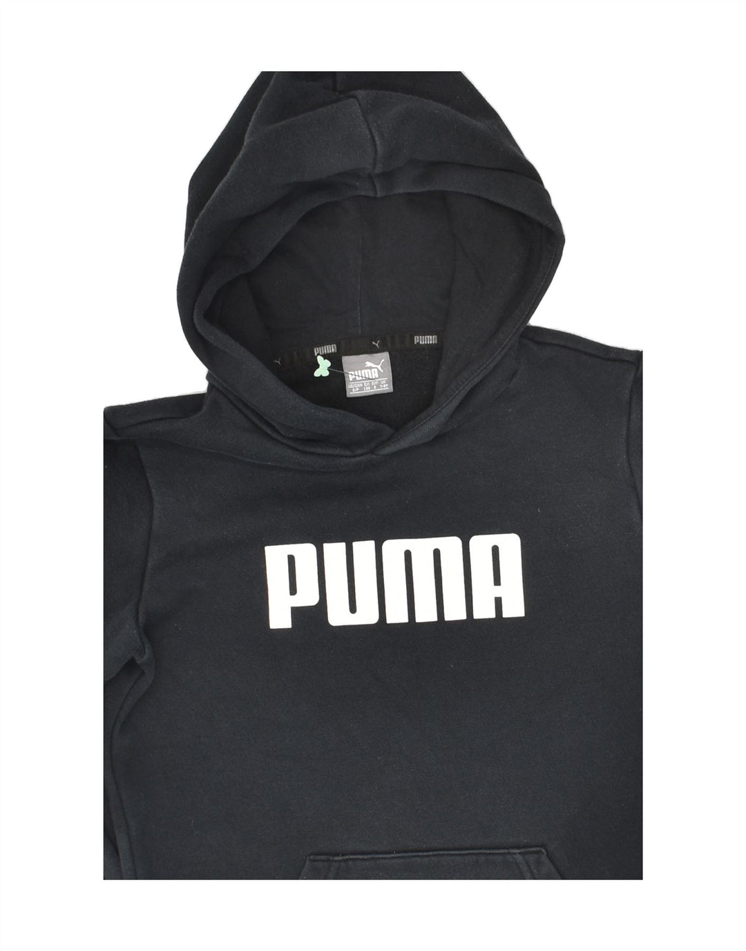 PUMA Boys Graphic Hoodie Jumper 7-8 Years Black Cotton | Vintage Puma | Thrift | Second-Hand Puma | Used Clothing | Messina Hembry 