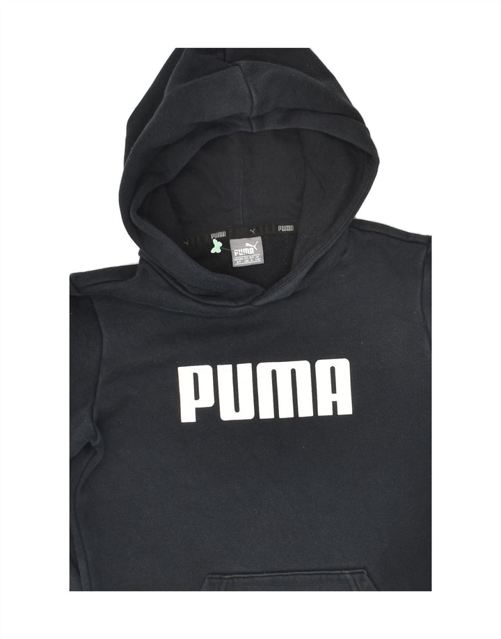 PUMA Boys Graphic Hoodie Jumper 7-8 Years Black Cotton | Vintage Puma | Thrift | Second-Hand Puma | Used Clothing | Messina Hembry 
