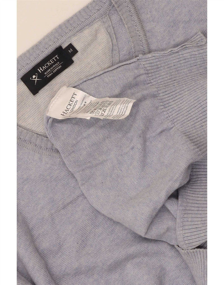 Suéter masculino Hackett com decote em V, algodão manchado azul médio