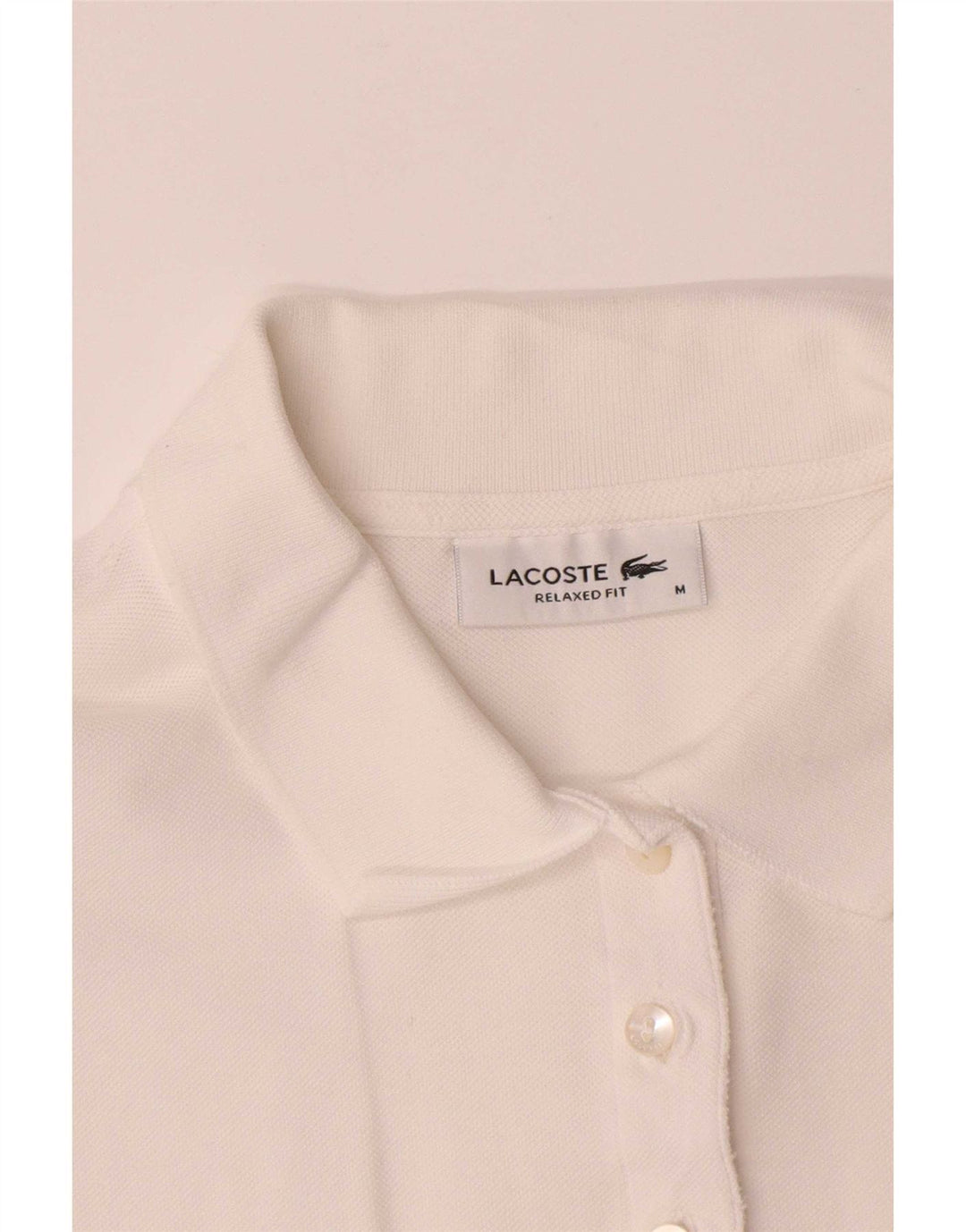 Camisa polo feminina Lacoste Relaxed Fit UK 14 médio algodão branco