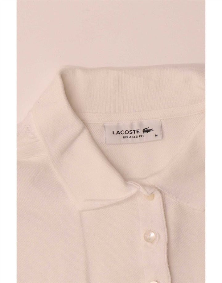 Camisa polo feminina Lacoste Relaxed Fit UK 14 médio algodão branco