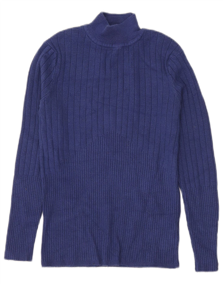 Suéter feminino Marks & Spencer com gola tartaruga e viscose azul pequena Reino Unido 10