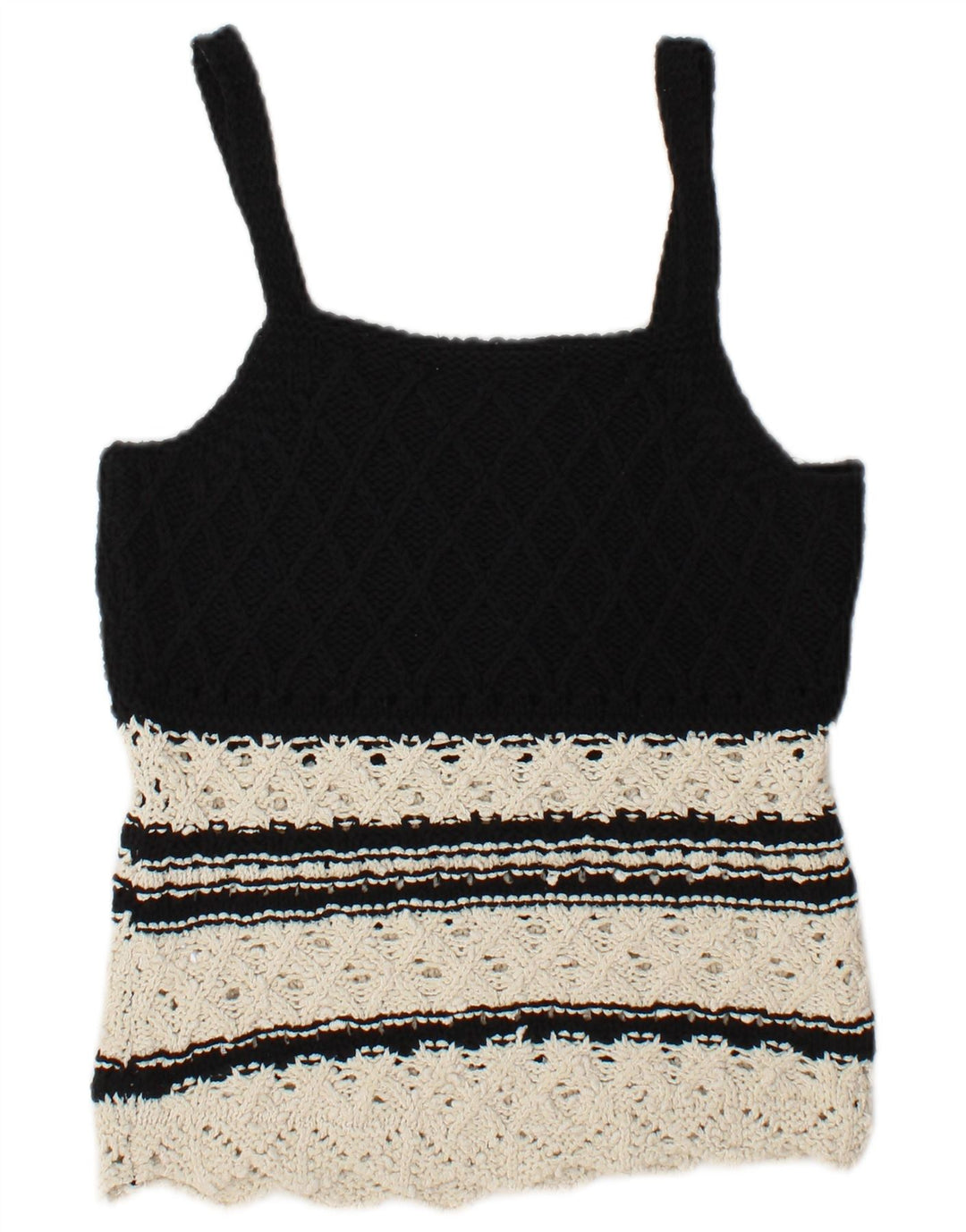 Top feminino de malha Zara UK 12 algodão colorblock preto médio
