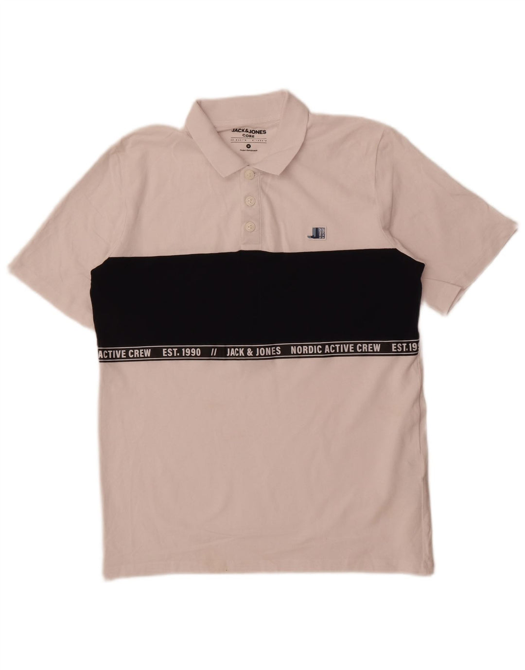 Camisa polo masculina Jack & Jones com estampa gráfica média branca de algodão