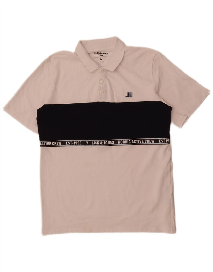 Camisa polo masculina Jack & Jones com estampa gráfica média branca de algodão