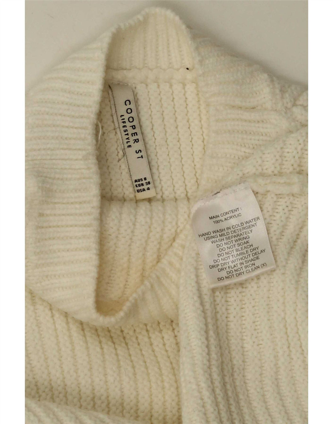 Suéter feminino Cooper com manga 3/4 e gola tartaruga Reino Unido 8 pequeno branco