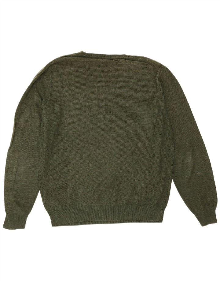 Suéter masculino Massimo Dutti com decote em V, grande algodão verde