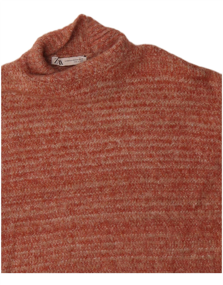 ZARA Suéter feminino oversized com gola tartaruga Reino Unido 6 XS laranja poliéster