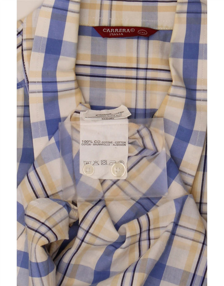 Camisa masculina de manga curta Carrera 2XL algodão xadrez branco