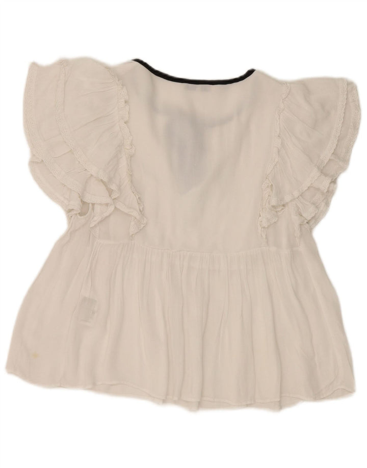 Blusa feminina Zara com amarração frontal em asa de morcego Reino Unido 12 algodão branco médio