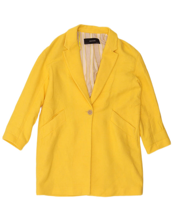 Zara Womens Oversized 1 Button Longline Blazer Jacket UK 10 Small Yellow