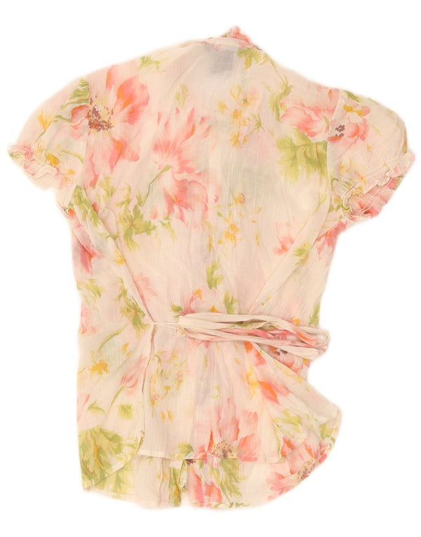 Blusa feminina Ralph Lauren de manga curta US 14 XL branca floral