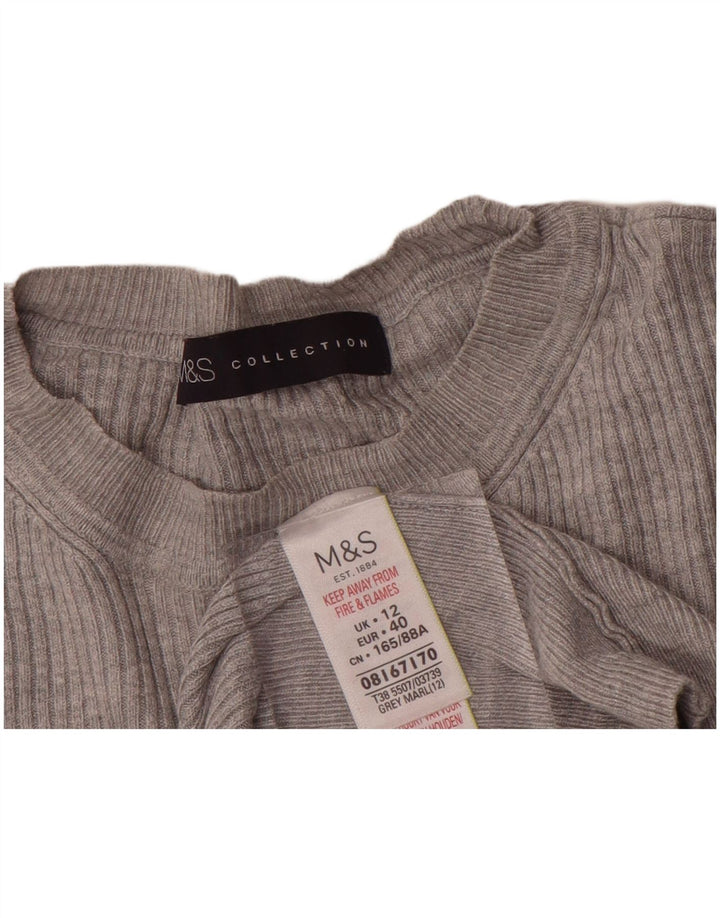 Suéter feminino Marks & Spencer com gola redonda Reino Unido 12 viscose cinza médio